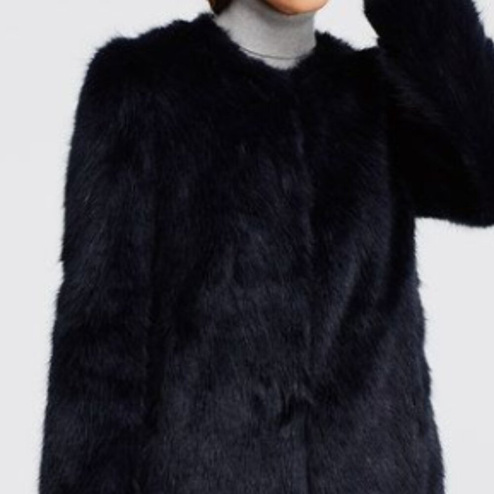 Elegant Faux Fur Coat by ANN TAYLOR in beautiful Navy NWT - Picture 2 of 16